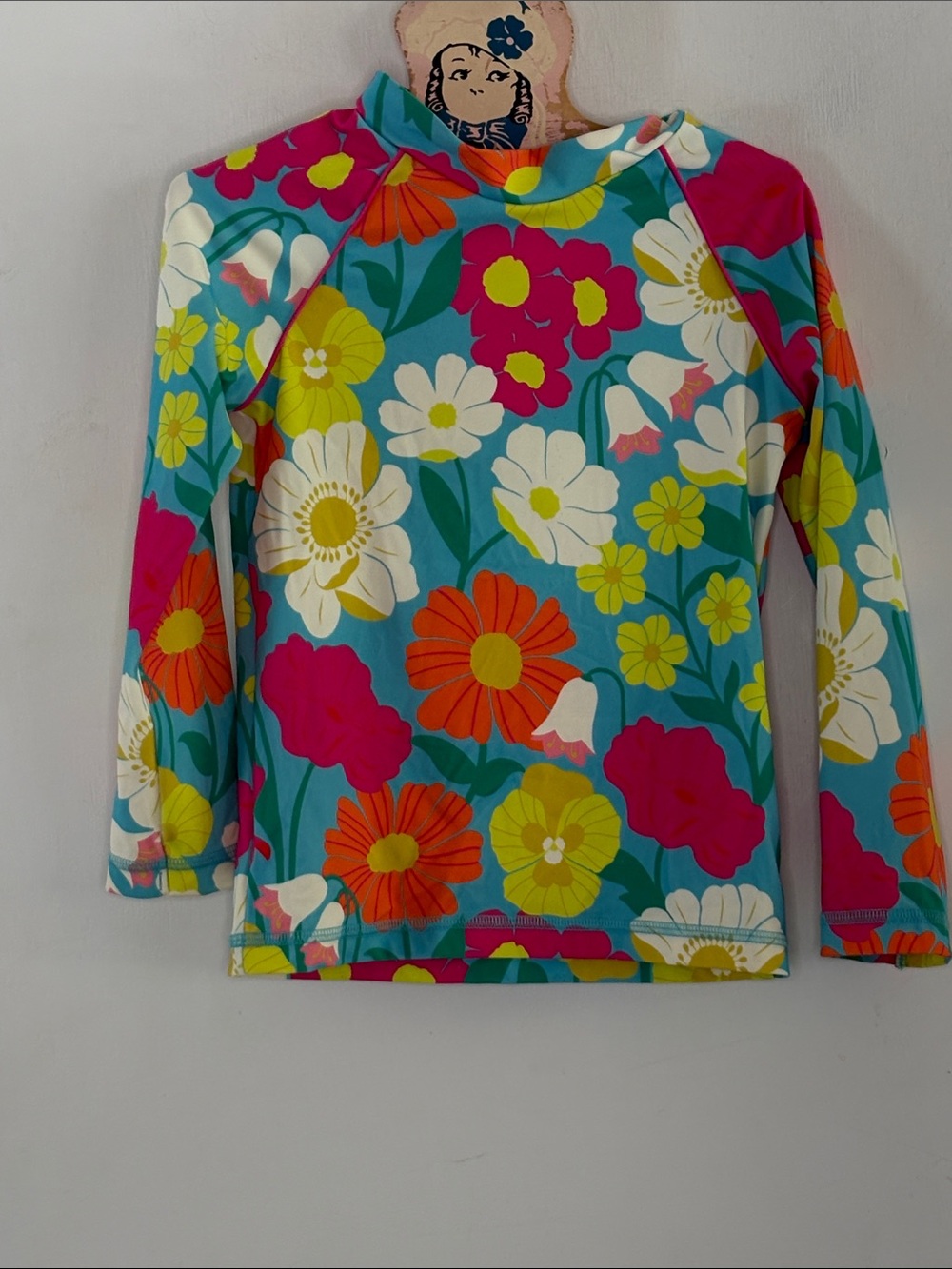 Boden turquoise floral print long sleeve sunsafe top Size 5-6 years